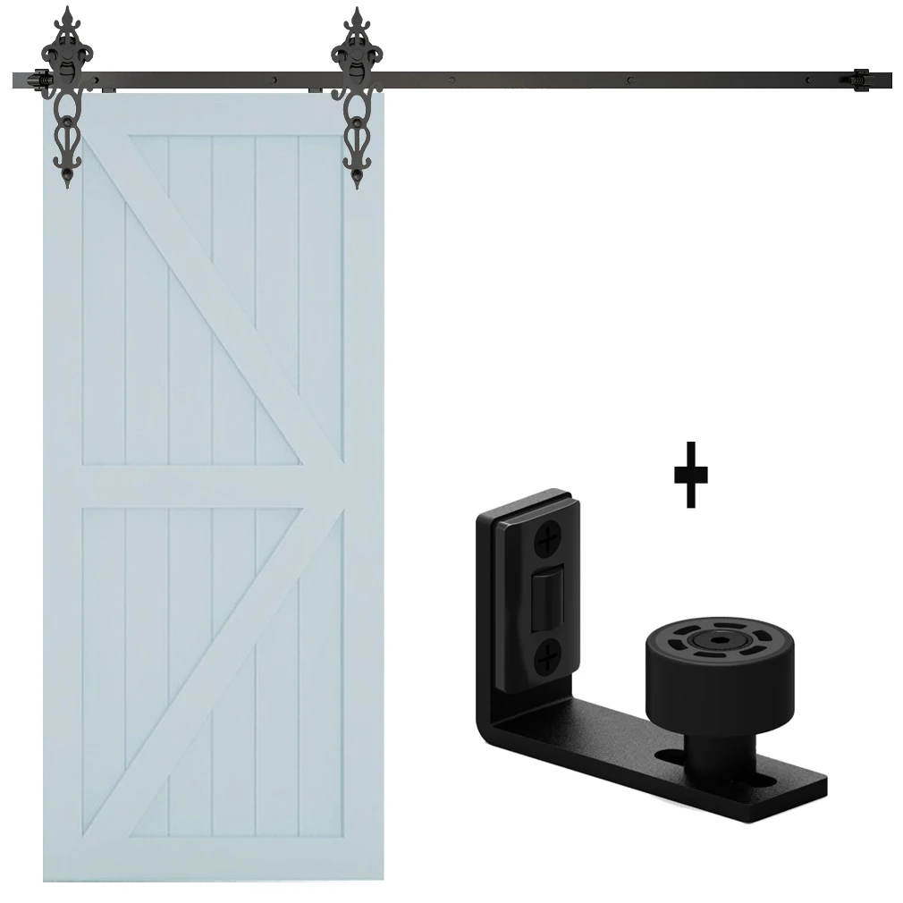 

4FT-6.6FT Interior Sliding Doors Rail System Industrial Track Rustic BH Roller Hanger and Adjustable Floor Guide