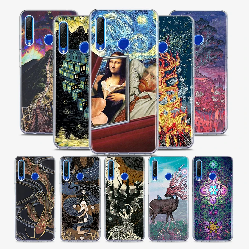 

Vintage Trippy Art Silicone Cover For Honor 30 30S 30i 9 10 9A 9C 9S 9N 10i 10X 9X Lite Pro 5G Phone Case