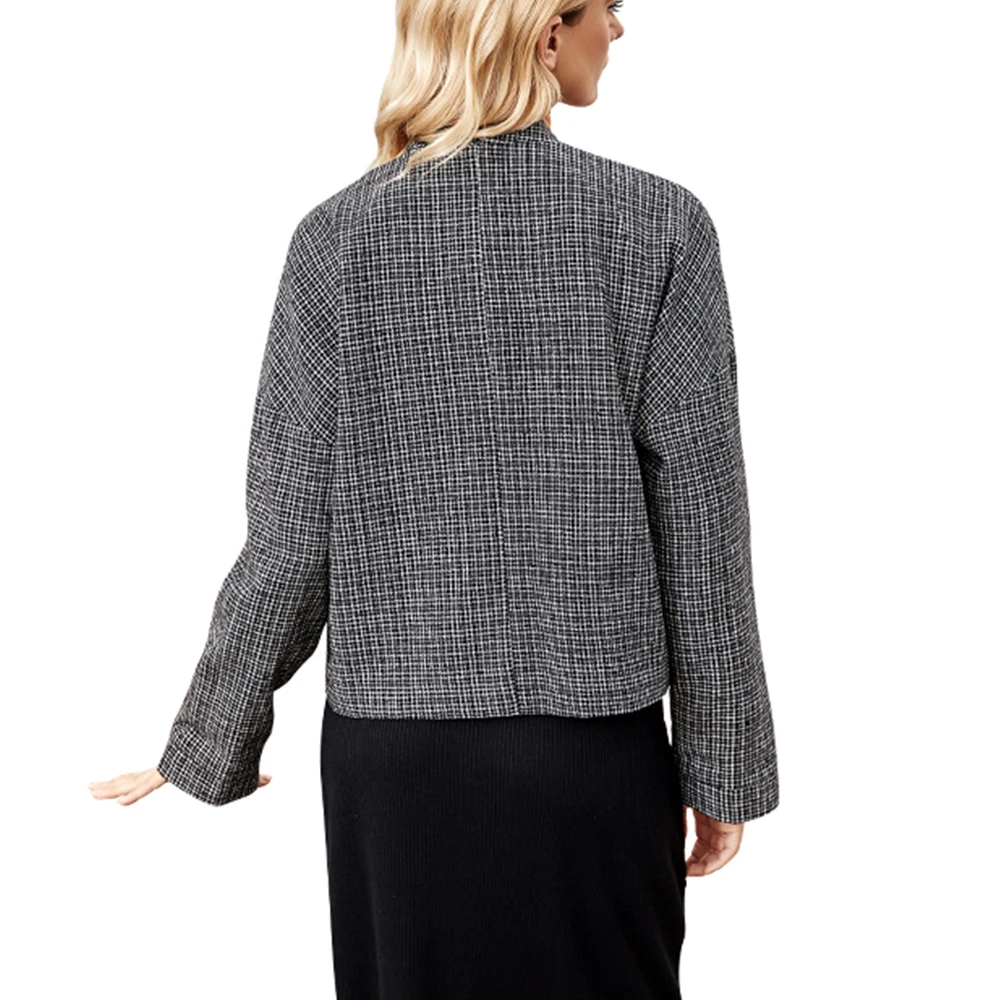 

VICABO Office Women Fashiono Plain Printing Coat Long Sleeve Collarless Bussiness Jackets Female Loose Open Stitch Coats