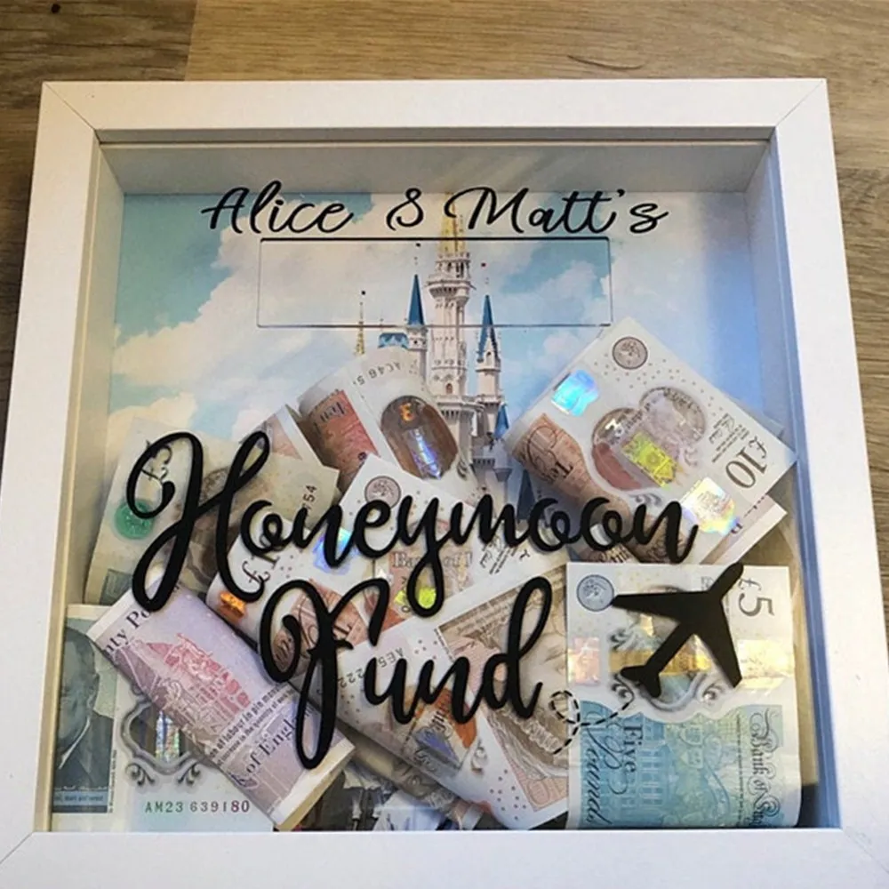 Personalised wedding Present Custom shadow box for tickets Honeymoon Fund Box Money Frame Wedding Gift Engagement | Дом и сад