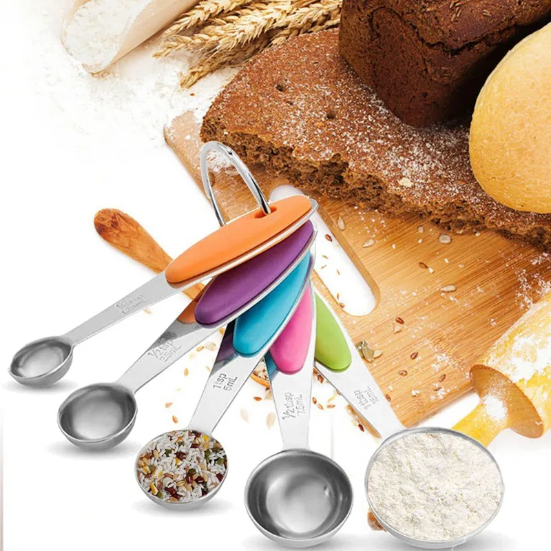 

10pcs/Lot Stainless Steel Measuring Cups And Spoons Durable Kitchen Cooking Baking Measuring Tools With Silicone Handles