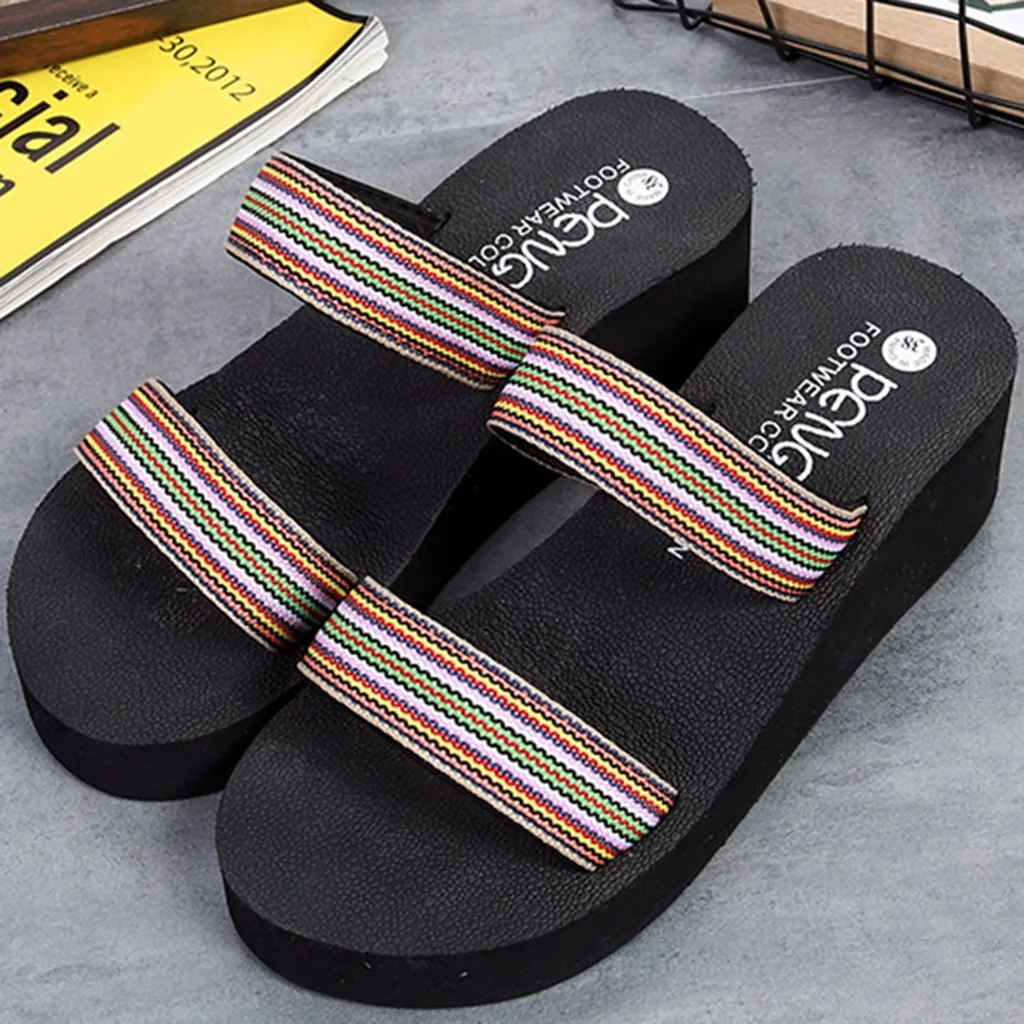 25 # женские тапочки Слипоны с открытым носком на танкетке Теплые летние шлепанцы