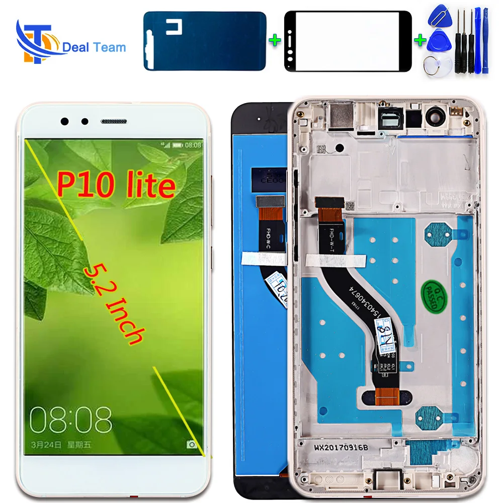 Lcd для huawei P10 Lite 5,2 дюймов ips дисплей кодирующий преобразователь сенсорного экрана в сборе 1920*1080 мультитач для huawei p10 lite экран