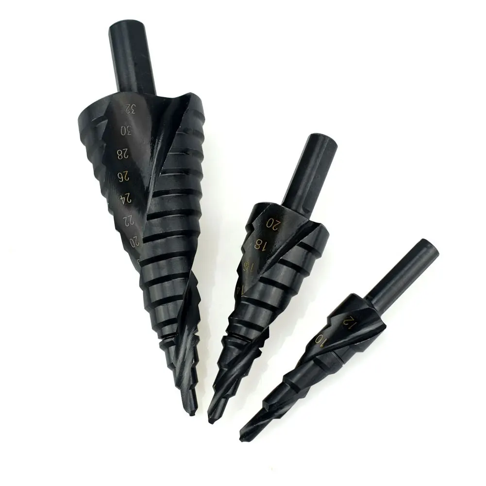 

3pcs Step Set Drill Bit Spiral Groove Power Tools Metal Nitride Cone Hole Cutter High-speed Steel