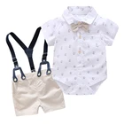 Комплект одежды для новорожденных мальчиков, официальный костюм с бантом и принтом для малышей, Комбинезоны для младенцев, Ромпер, комбинезон, наряды