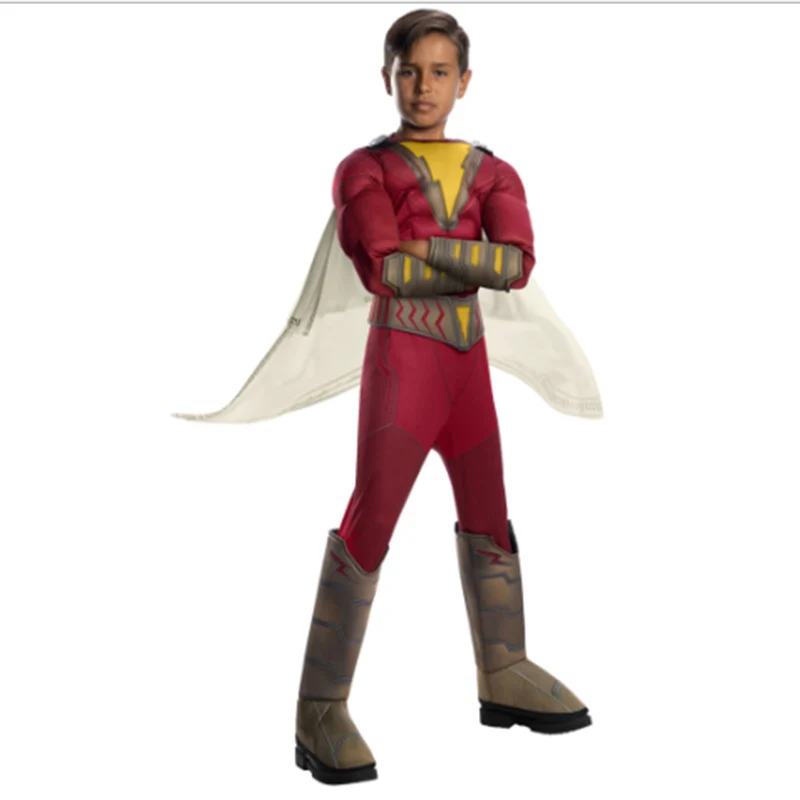 Новый детский костюм в стиле фильма Shazam комбинезон с плащом супергероя для