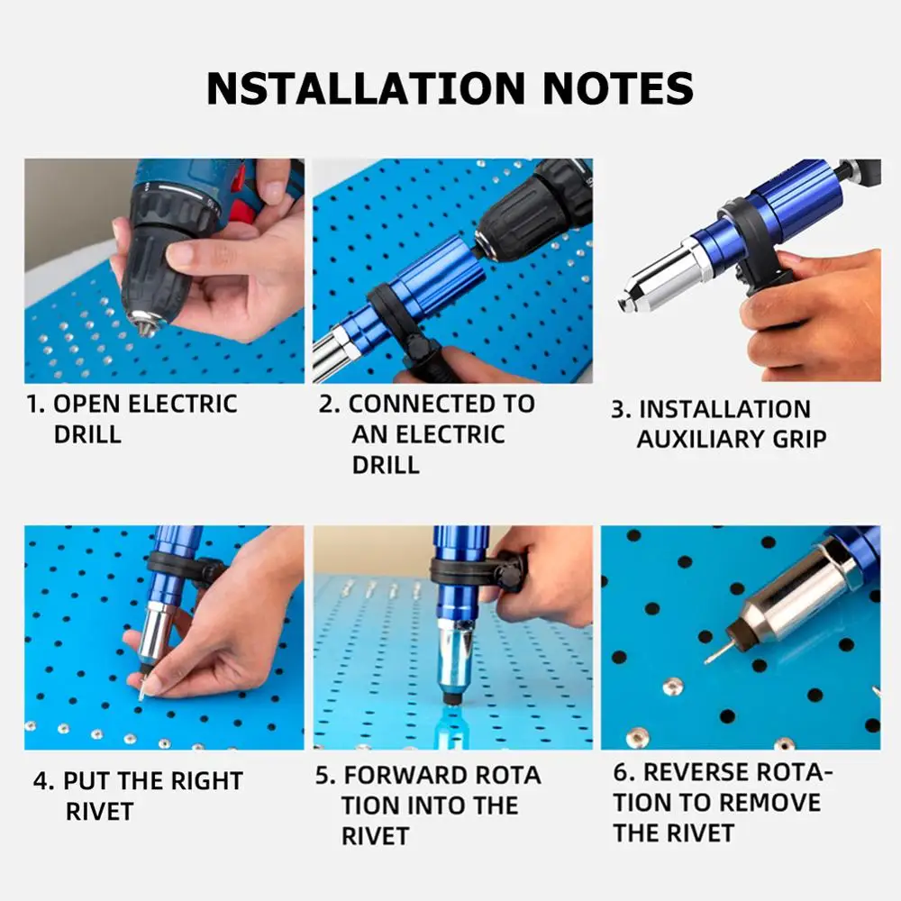 

Electric Pull Rivet Gun Tool Metal Nail Riveting Kit Nail Gun Rivets Set Strong Toughness Drill Adapter Set