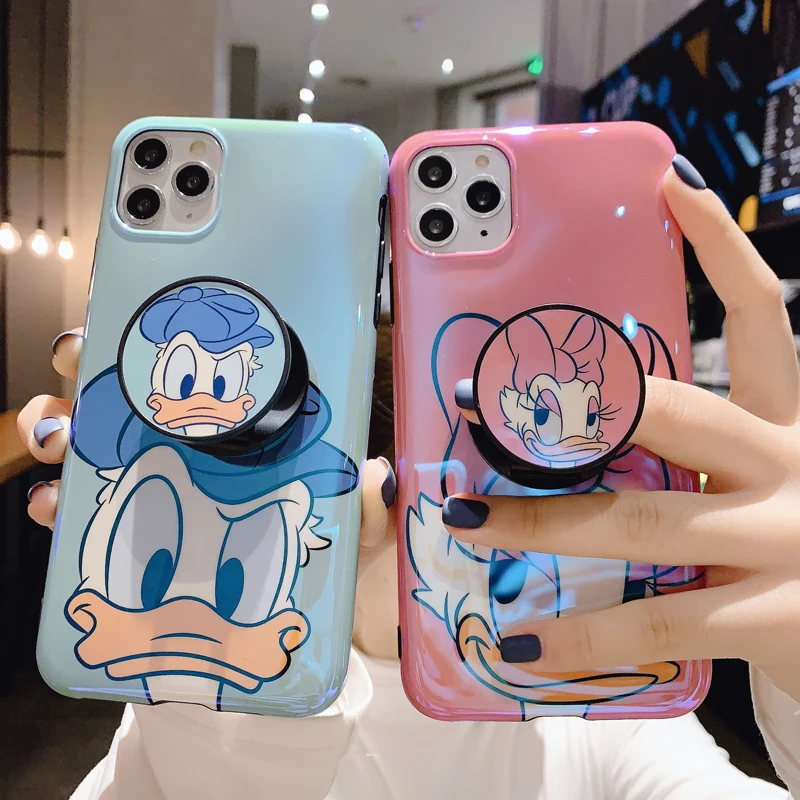 For iPhone 11 pro XS Max XR X Cartoon case Stitch daisy Donald Soft back 8plus 7 7p 6S Monsters cover + stander |