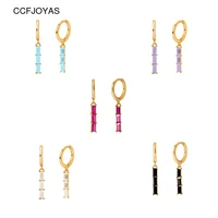 ccfjoyas 925 sterling silver colorful zircon hoop earrings for women simple three square zircon small hoop earrings jewelry set