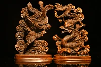 5china lucky old boxwood hand carved dragon and phoenix statue a pair the dragon and the phoenix ornaments town house exorcism