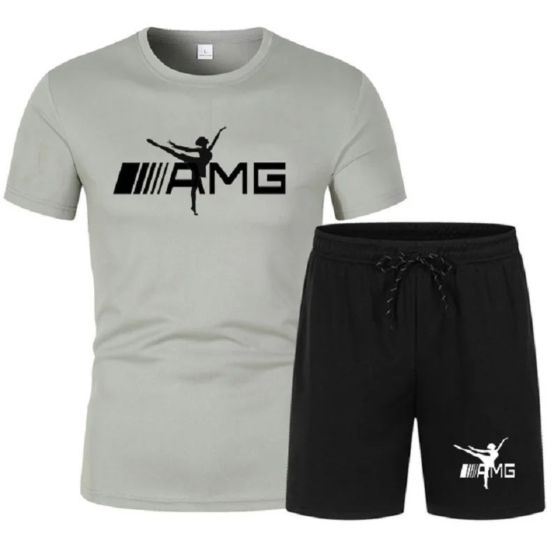 

Conjunto de camiseta de tirantes y pantalones cortos para hombre de ropa deportiva informal Chndal estampado AMG 2 piezas 2021