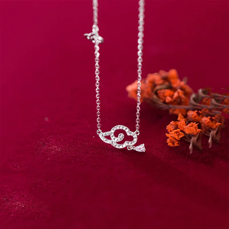 

PONYKISS Cute S925 Sterling silver Clouds and Water Drops Zircon Pendant Necklace Women Anniversary Fine Jewelry Accessory Gift