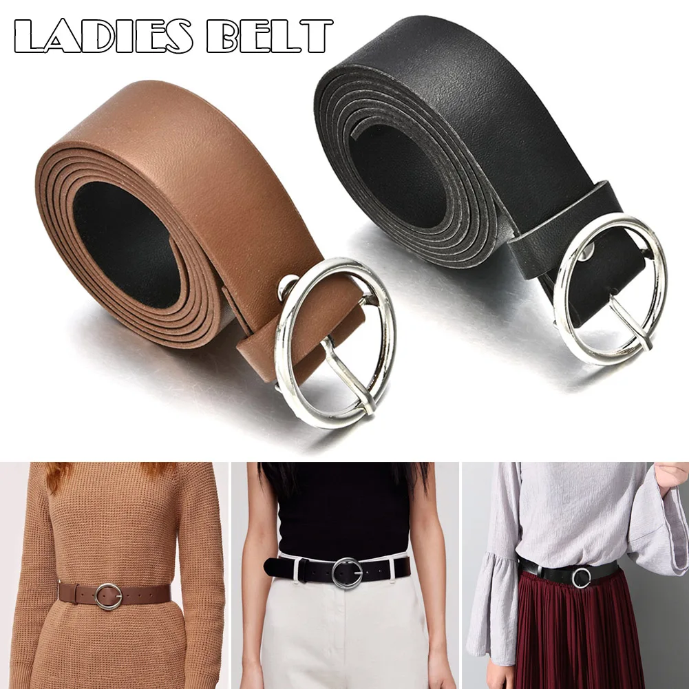 

Women's Faux Leather Belt For Women Fashion Jeans Belts Dresses With Classic Round Buckle Casual Dress Accessories For Girls