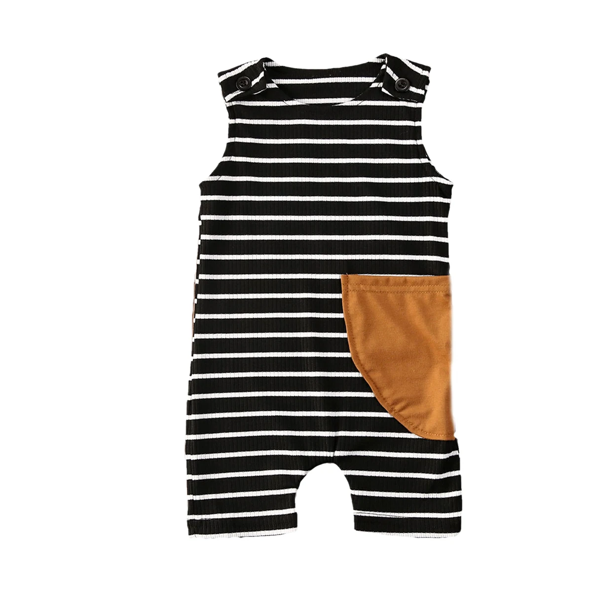 

Newborn Baby Boys Stripe Sleeveless Jumpsuit Infant Kids Round Neck Pull-on Jumpsuits Shorts 0-12M
