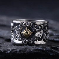 guaranteed 925 sterling silver jewelry solar deity rings for men vintage flower pattern engraved biker rings cool fashion