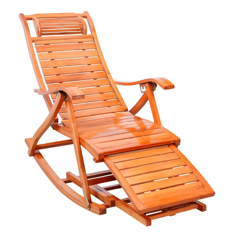 Складное бамбуковое кресло качалка с регулируемой спинкой мягким ковриком