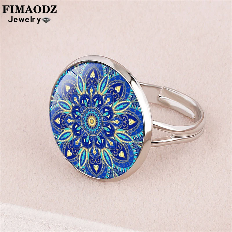 FIMAODZ очаровательное кольцо с изображением мандалы для женщин искусство рисунком