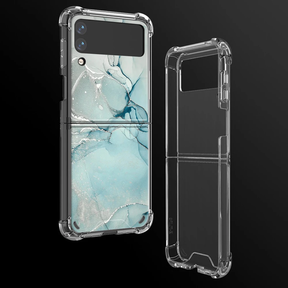Luxury Case For Samsung Galaxy Z Flip 3 5G Funda Z Flip3 Clear PC Hard Shockproof Back Phone Coque Shell Granite Marble