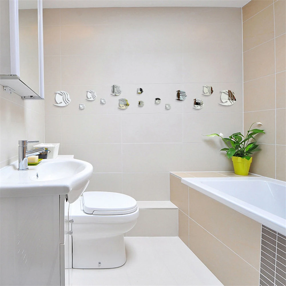 

14 PCS DIY Silver Tropical Fish Mirror Wall Sticker Home Mural Ornament Wall Sticker Modern Animal Stickers for Home Decoration