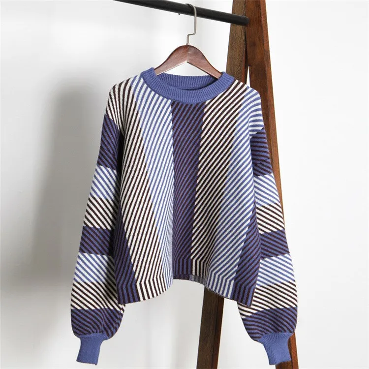 Модные женские полосатые пуловеры свитер юбка комплекты трикотажная костюмы