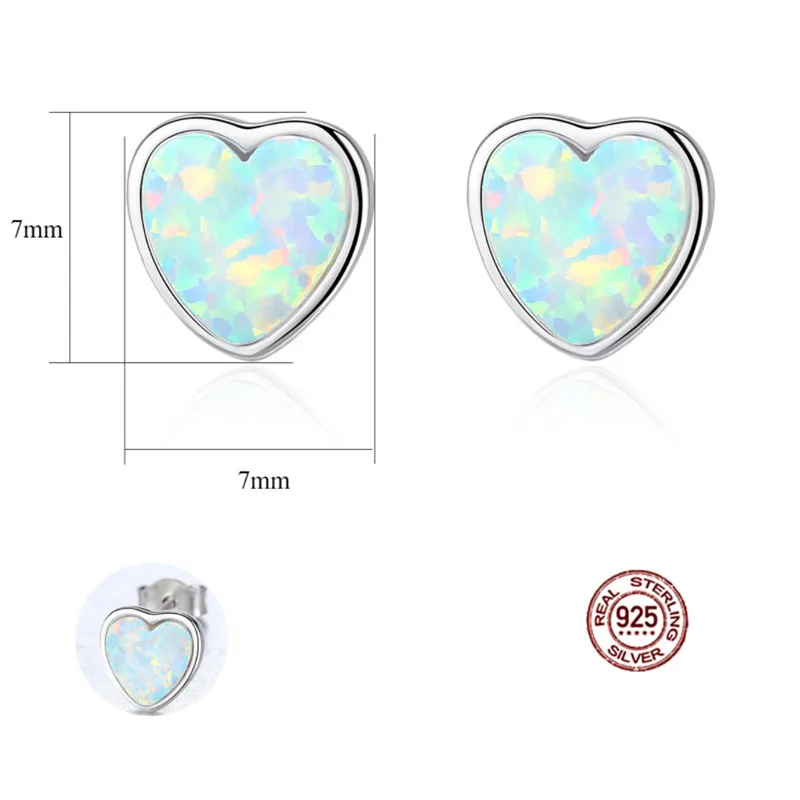 Женские серьги-гвоздики из серебра 925 пробы с опалом в форме сердца | Украшения и