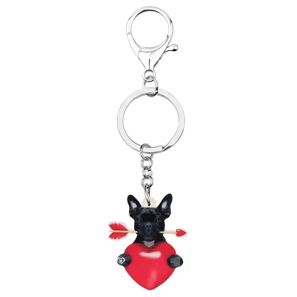 NEWEI Acrylic Valentine's Day Arrow Heart Bulldog Dog Key Chains Animal Ring Bag Car Purse Keychain For Women Girl Teen Gift | Украшения
