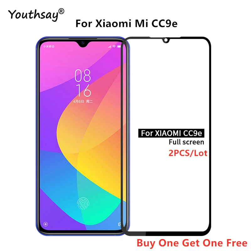 2 uds vidrio para Xiaomi Mi CC9e cobertura completa de pegamento Protector de pantalla pel&iacute;cula protectora para Xiaomi Mi CC9e vidrio para Xiaomi Mi CC9e-0