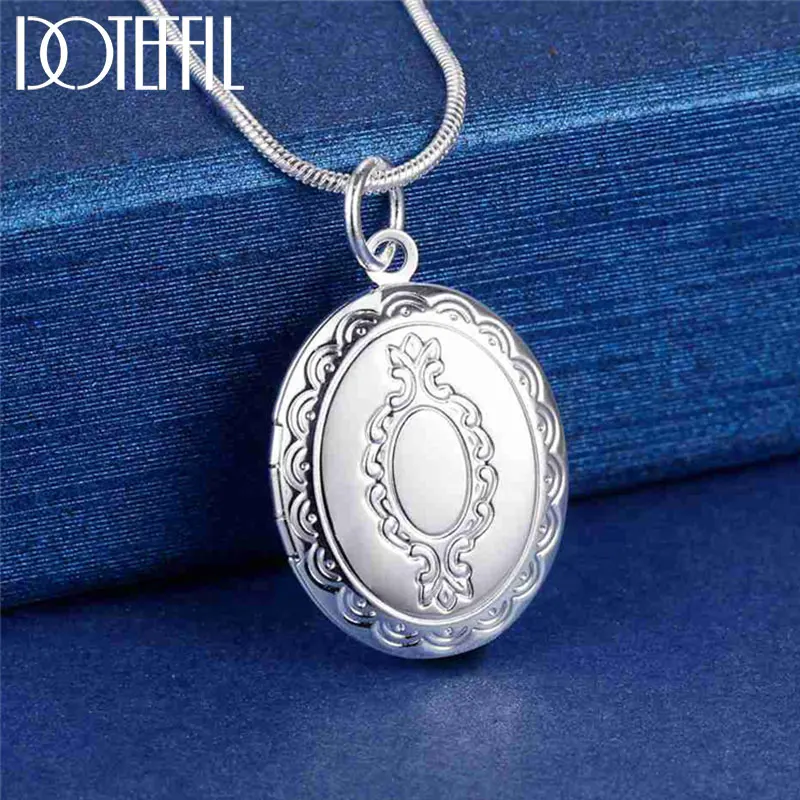 

DOTEFFIL 925 Sterling Silver Pattern Oval Frame Snake Chain Necklace For Women Fashion Wedding Party Charm Jewelry