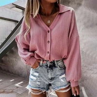 elegant womens blouses and shirts autumn solid long sleeve turn down collar single breasted tops loose casual women clothing