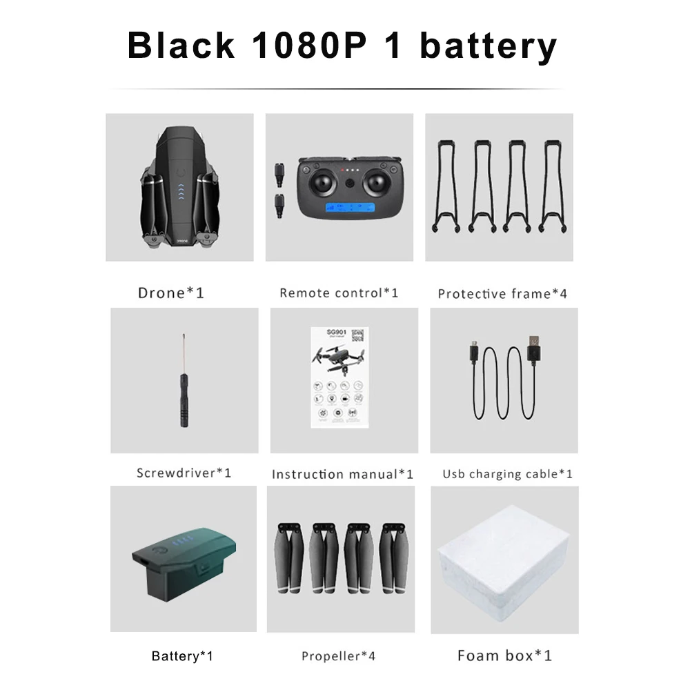 1080P (1 battery) Drone 4K SG901 Cool Quadcopter 2 Camera Stable Gimbal Altitude Hold 4096x3072P 2048*1080P HD Gift Kids Uav 2.4G 4CH 6-Axis dron - Цвет: 1080P (1 battery)