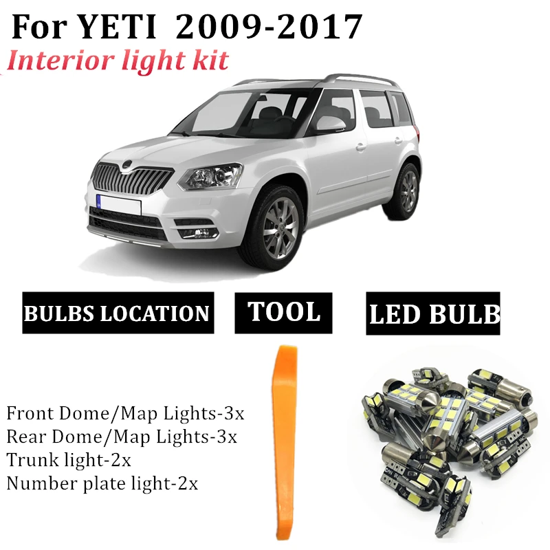 

12x Error Free Canbus LED Lamp Interior Dome Map Lights Bulb Kit For Skoda Yeti 5L 2009-2017 License Plate Light
