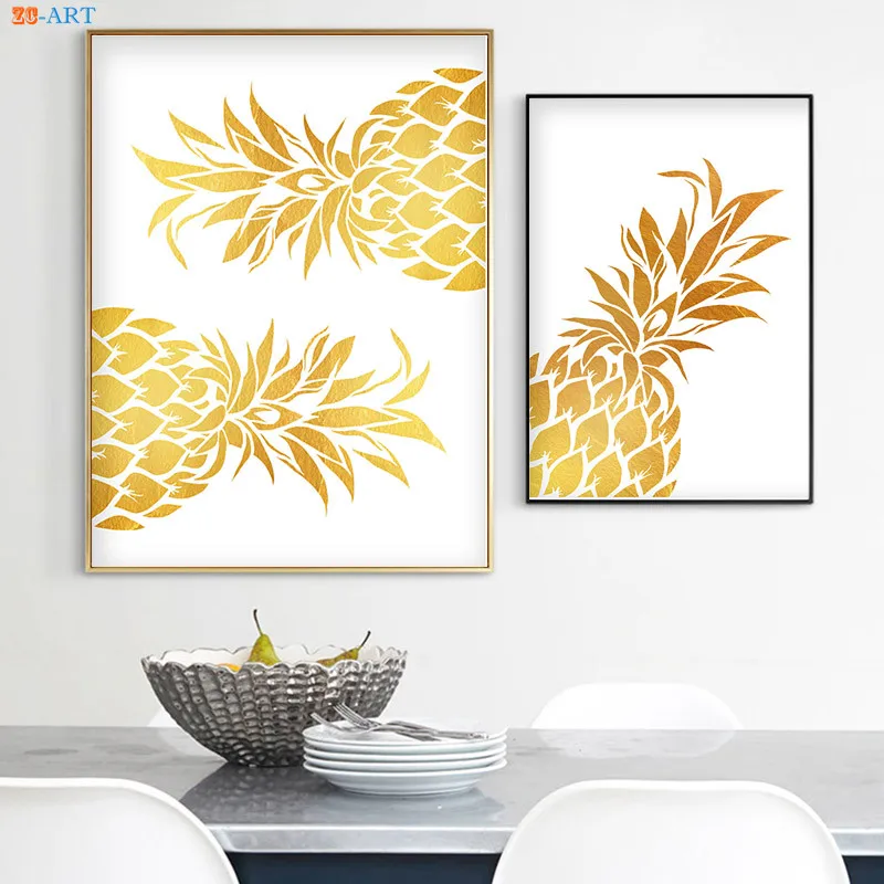Золотой плакат с ананасом золото Фольга принт минималистичный художественный