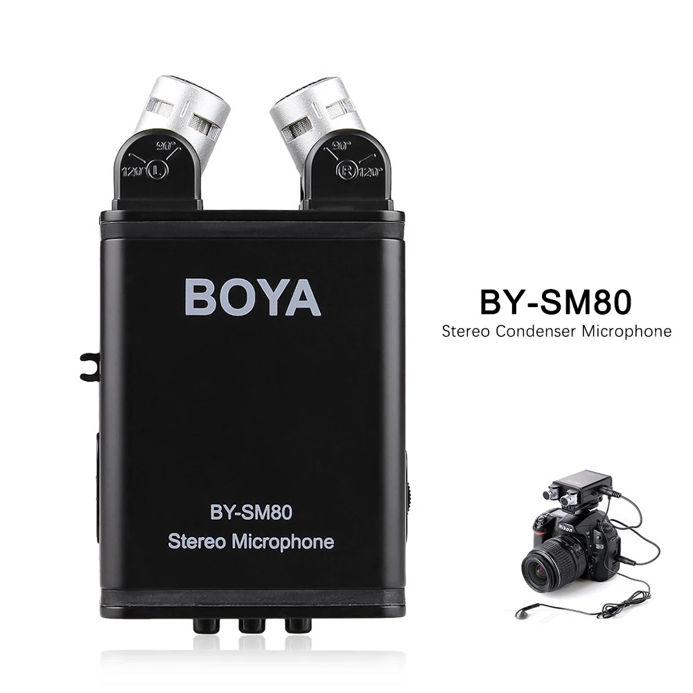 BOYA BY-SM80 Camera Stereo Video Interview Recording Microphone with Windshield for Canon Nikon DSLR Camera Microphone Camcorder