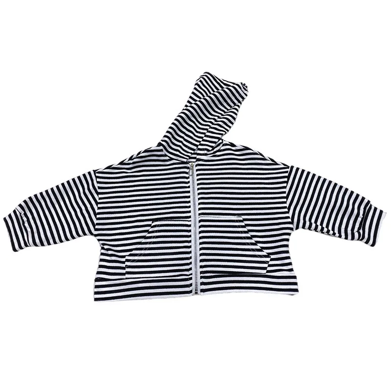 

Новинка, весенняя одежда для девочек, пальто в полоску, Осенняя детская черно-белая куртка, детские толстовки с большими карманами для девоч...