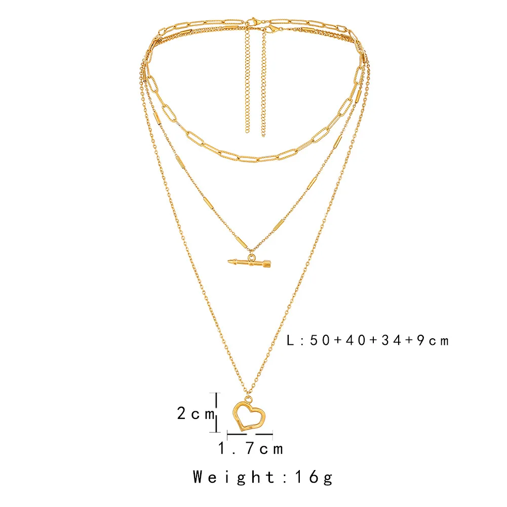 

Multilayer Stainless Steel Necklace For Women Hollow out heart Pendant Vintage Charm Choker Jewelry Gift Chain On Neck
