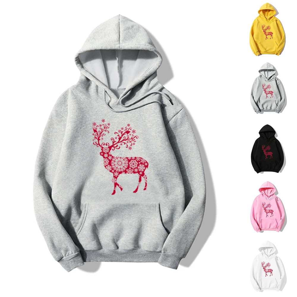 

Xmas Sweatshirts for Women Sweartshirt Woman Elk Deer Printed Hooded Long Sleeve Hoodies Baggy Loose Casual Christmas Hoodie