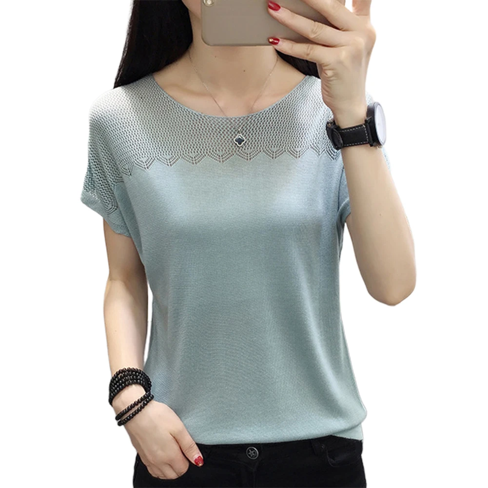 Футболка женская однотонная с круглым вырезом и коротким рукавом|Футболки| |