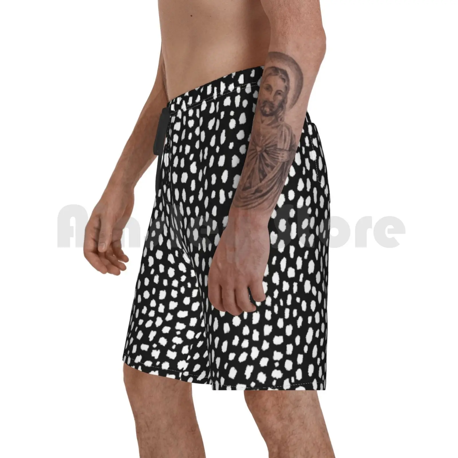 

Пляжные шорты ручной работы в стиле ретро в горошек (черно-белые Реверсивные далматинские) черные
