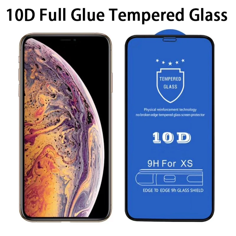 Защитное стекло 10D закаленное для iPhone 12 mini 11 Pro Max X Xs XR 7 8 6 Plus | Мобильные телефоны и