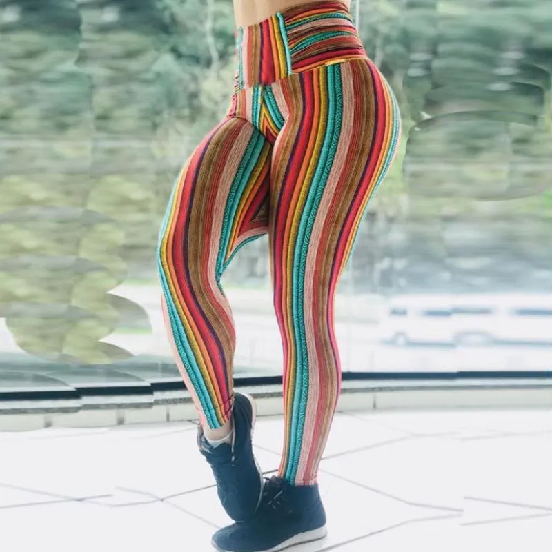 Модные цветные леггинсы с принтом женские спортивные штаны для фитнеса пуш-ап