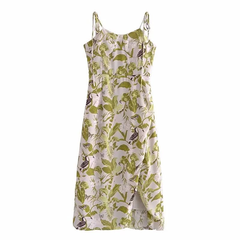 

Женское винтажное платье миди с открытой спиной и разрезом сбоку, на тонких бретельках