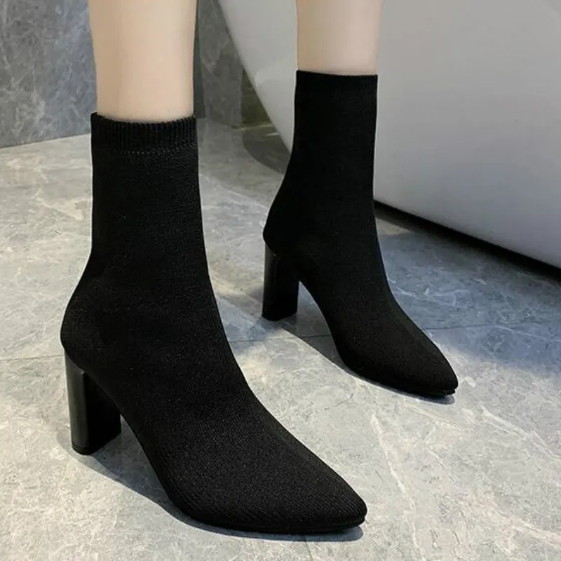 2019 г. черные облегающие Женские ботильоны с острым носком ботинки на высоком