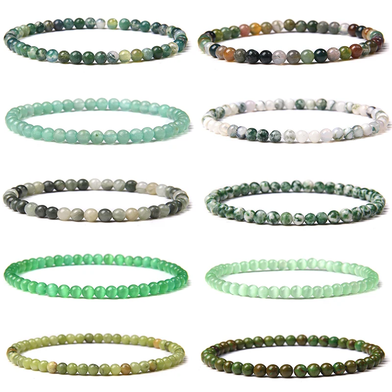 

4MM Green Beads Bracelets For Women Men Blue Crystal Tiny Bead Natural Stone Bracelet&Bangle Handmade Healing Reiki Yoga Jewelry