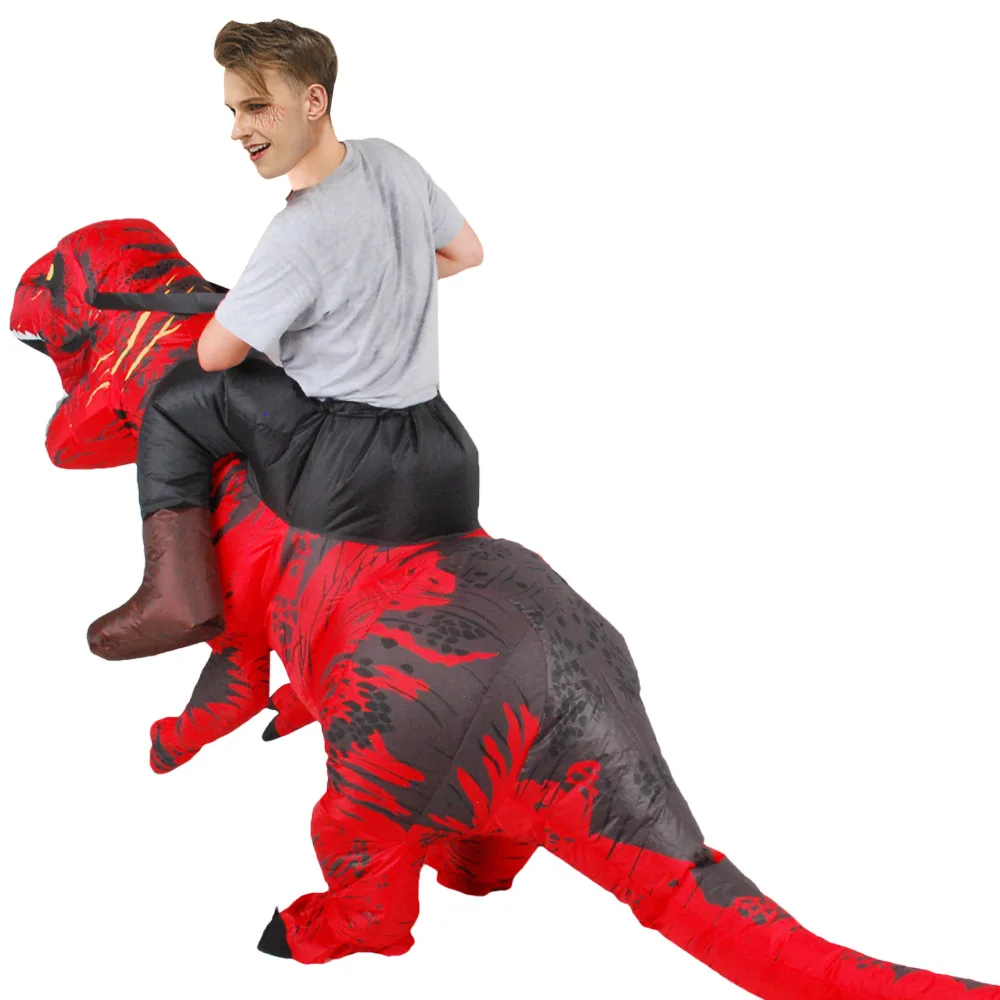 Красная езда на T REX надувной костюм динозавра для Хэллоуина взрослое