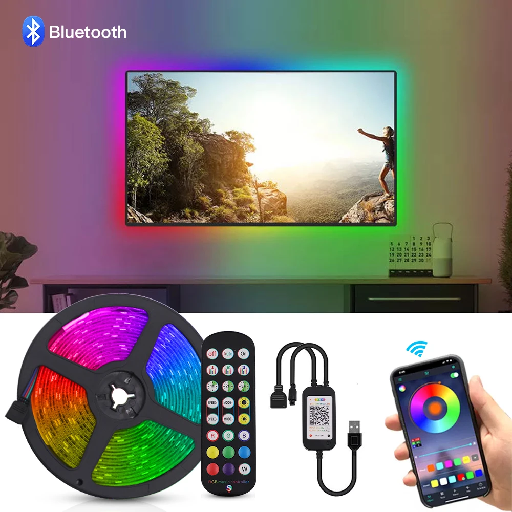 RGB Лента светодиодная Водонепроницаемая с Bluetooth 5 В SMD5050|Светодиодные ленты| |