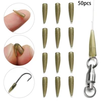 50pcs micro carp connect with fishing hook anti tangle sleeve tail soft rubber cone for chod helicopter rig fishing accessories