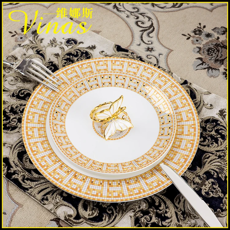 Европейский стиль керамический набор посуды Золотая инкрустация фарфоровая