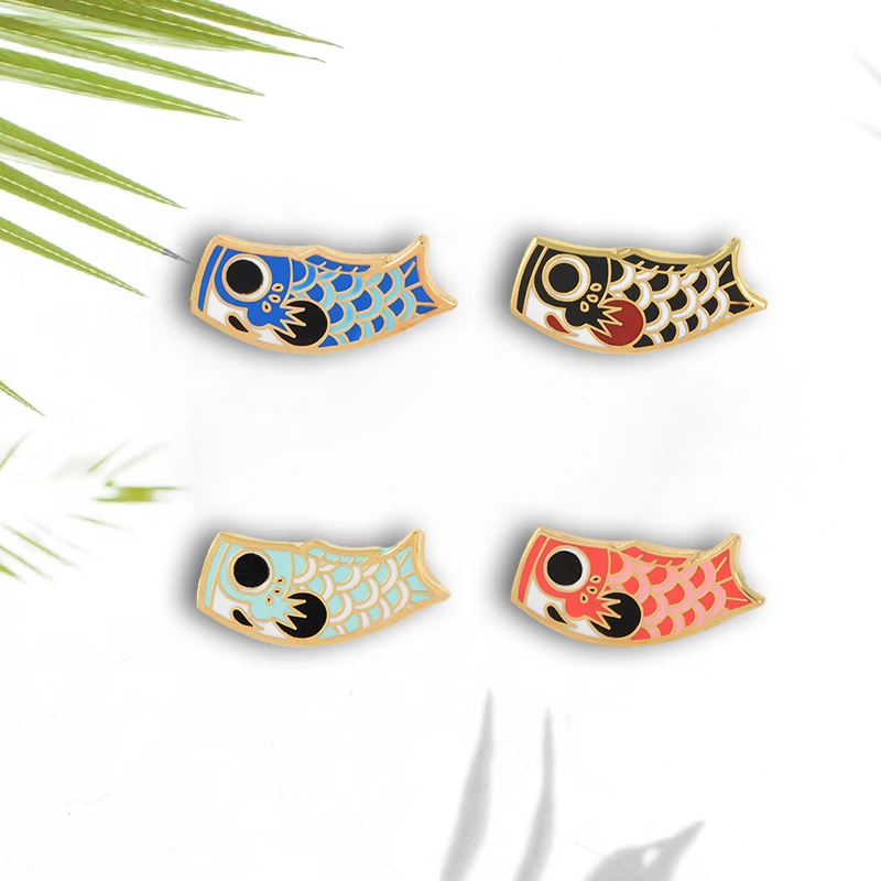 Японский Koi флаг Lucky Pin мультфильм Карп Рыба мягкая эмаль значок булавки на