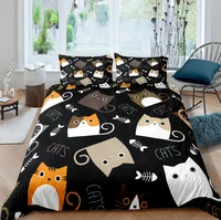 3pcs cartoon cat bedding set boys teens 3d twin print duvet cover bedclothes home luxury housse de couette dekbedovertrek 3pcs