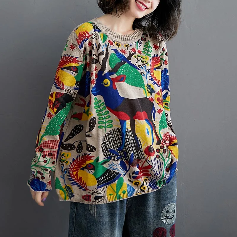 Big Size Knitting Sweater Women Vintage Christmas Long Sleeve Autumn Winter Fashion Knit Pullovers Loose Tops 2019 4XL | Женская одежда